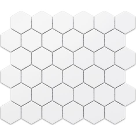 Badezimmer-Mosaik aus Keramik White Hexagon - 32,3 cm x 27,7 cm