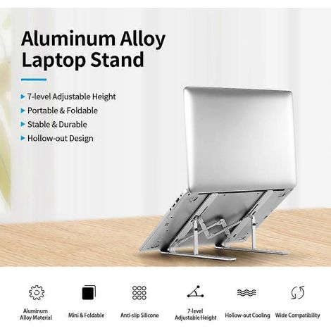 Verstellbarer, faltbarer und rutschfester Laptopständer aus Aluminiumlegierung mit 7 Stufen, silberfarben, 7-stufig verstellbar, für Laptops. (1/5)