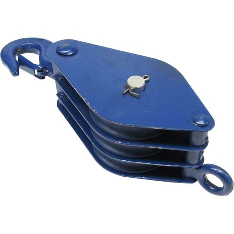 0.75 Ton 100MM Treble Sheave London Pattern Pulley Block With Hook & Safety Catch - 16MM Wire Rope (1/2)