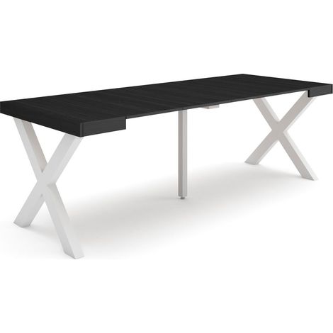 Skraut Home - Table console extensible, Console meuble, 220, Pour 10 personnes, Pieds bois massif, Style moderne, Noir (1/5)