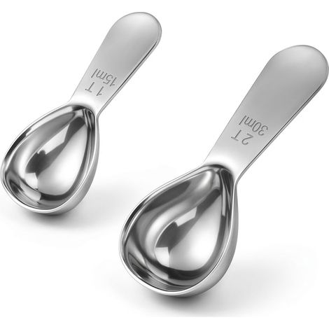 Set aus 2 Edelstahl-Teelöffeln mit kurzen, dicken Griffen - Zur Zubereitung von Kaffee, Teepulver und Puderzucker (15 ml + 30 ml) (1/5)