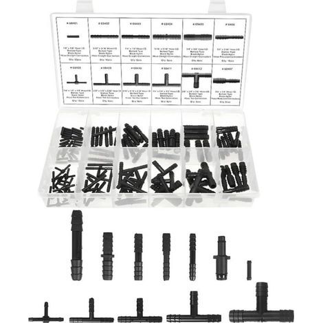 Kit de 113 raccords pour tuyaux de dépression automobiles, assortiment de raccords en T, de connecteurs droits et de réducteurs, résistants à la chaleur, compatibilité universelle.
