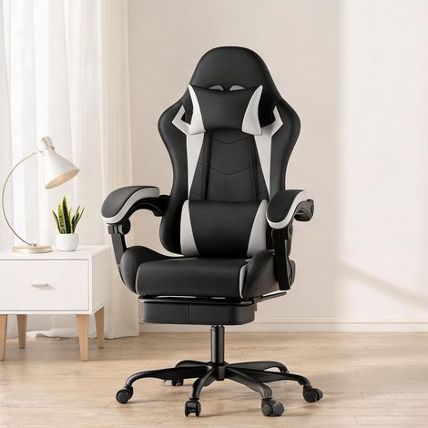Chaise de bureau coloris noir blanc en PVC 58,5 x 63 x 120,5 cm (1/5)