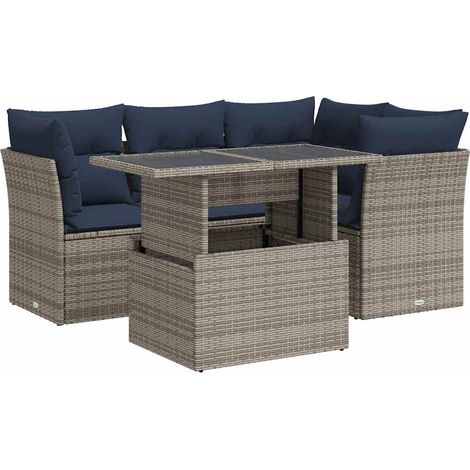 Maison Exclusive - Set Divano Giardino 5 pz con Cuscini Grigio Polyrattan Acacia (1/5)