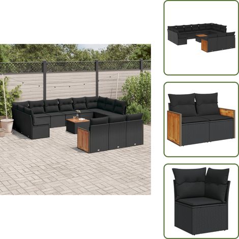 14-tlg. Garten-Sofagarnitur mit Kissen Schwarz Poly Rattan - Gartenmöbel Set - Rattan Möbel - Outdoor Möbel - Lounge Set - Esstisch (1/5)