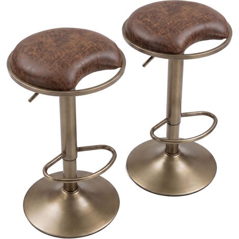 Taburete de bar Kin - Estilo industrial chic, 42x85x33,5 cm, asiento giratorio con altura regulable, en metal marrón. (1/5)