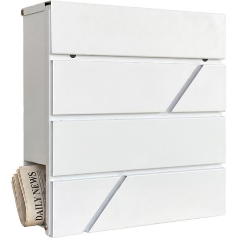 Buzón de metal blanco con ranura para periódicos (1/5)