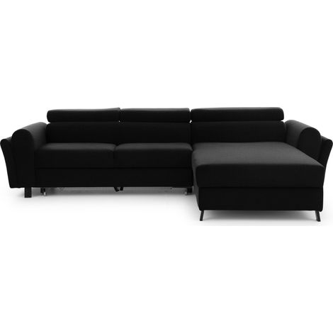 Canapé d’angle convertible MAZALI tissu- Appuis-tête réglables et rangement-Gris anthracite-Méridienne A droite (1/5)
