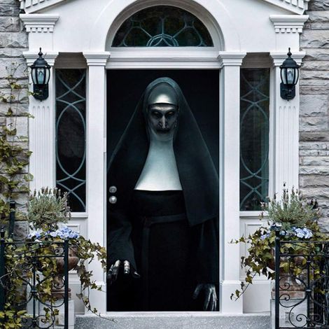 YMYNY Halloween 3D nonne porte autocollant effrayant nonne réaliste porte papier peint bricolage porte autocollant adapté à la décoration de fête à thème Halloween (1/5)