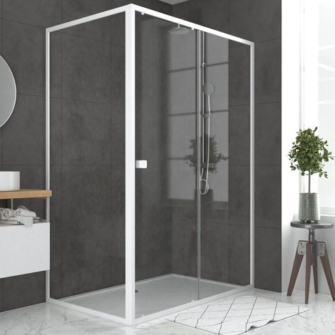 Puerta de ducha Corredera Blanca 140x185 cm+Fija 90 Cristal 5mm-WHITY