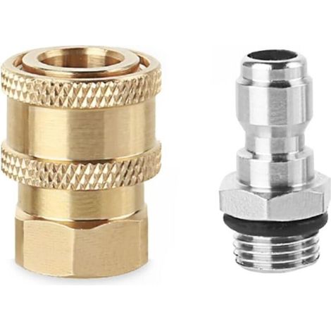 SABIR Lot de 2 adaptateurs pour nettoyeur haute pression, kit de connexion rapide 14 mm M14 x 1,5 à 1/4 pouce, accessoires de connecteur, pistolet à eau à pression pour jardin, pelouse, voiture, boute (1/4)