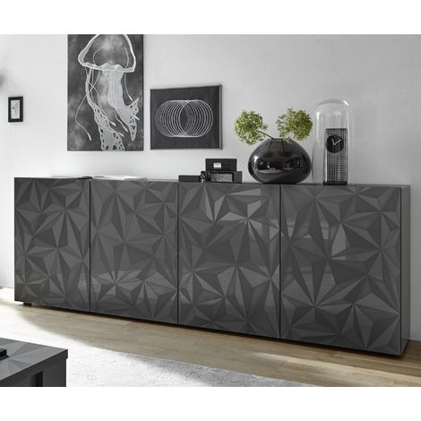 Buffet bas moderne laqué gris 4 portes 240cm CAPRI (1/5)