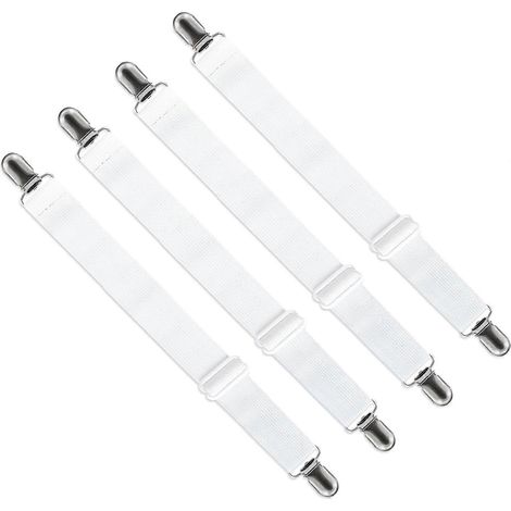 Tendeur de drap-housse réglable (de 65 cm à 200 cm), attache de maintien réglable pour drap de lit, canapé ou housse de planche à repasser (blanc, lot de 4) (1/4)