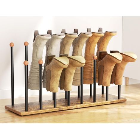 Shoe Rack 8-Pairs Standing Black Metal Shoe Storage Boot Rack (1/5)