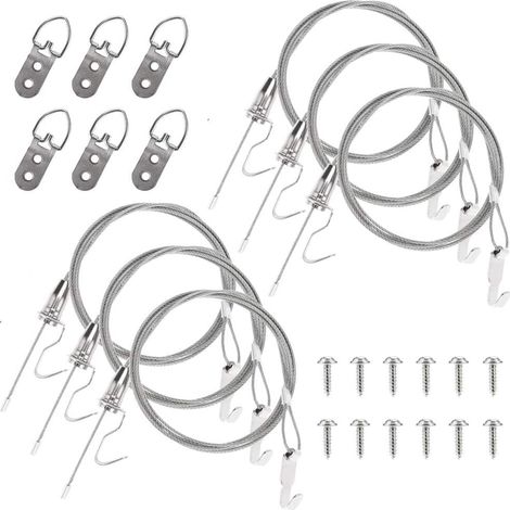 AAPLUS 6 x Kit Accrochage de Cadre Photo et Miroir en 2 m Câble Suspension Acier Inoxydable pour Tableaux Muraux Exposition Galerie D'art, Charge Max 40kg - (1/5)