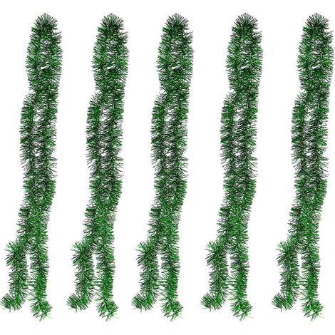 5x Guirlande Lametta Vert 2m, Scintillante, Déco Noël pour Sapin & Fête
