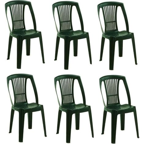 Set 6 Sedie da Giardino in plastica Salvaspazio impilabile senza Braccioli Bistrot Verde (1/5)