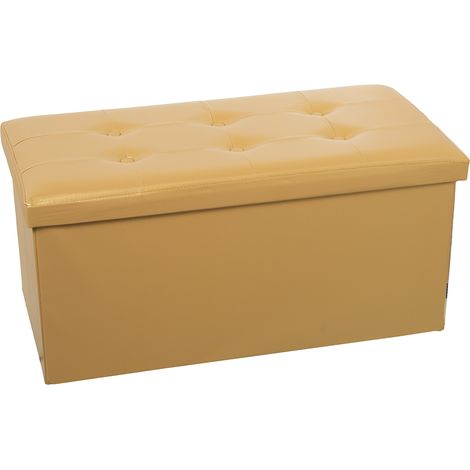 Pouf de rangement pliant simili cuir doré 77X38X38 Cm (1/3)