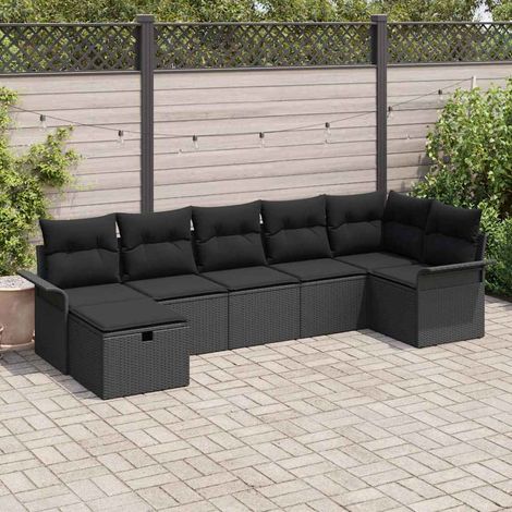 Conjunto de sofá de jardín con cojín 7 pcs Negro Poliratán vidaXL (1/5)