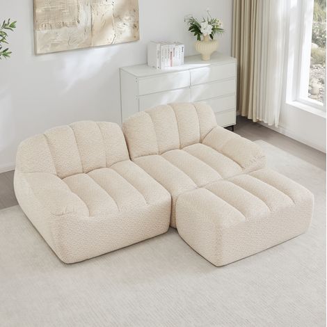 Modulares Sofa in L-Form ohne Montage, Beige Weiß OKMYHOME (1/5)