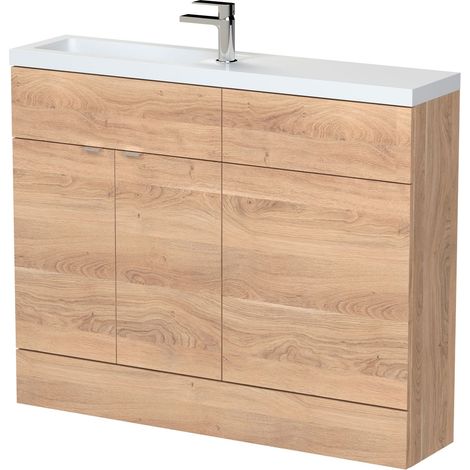 Alrewas Contemporary 2 Door Floor Standing Compact Combination Unit with Basin, Bleached Oak, 1100mm