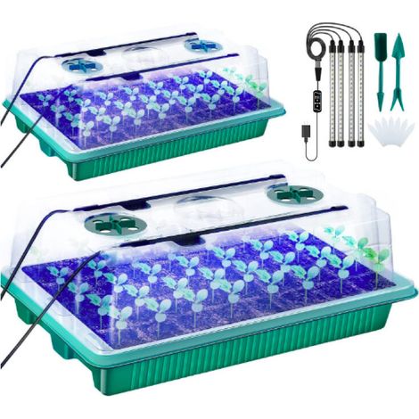Lot de 2 plateaux de démarrage avec lumière de croissance, kit de démarrage de graines de 80 cellules pour culture hydroponique d'herbe de semis avec 80 trous et quatre lampes à plantes en tube (1/5)