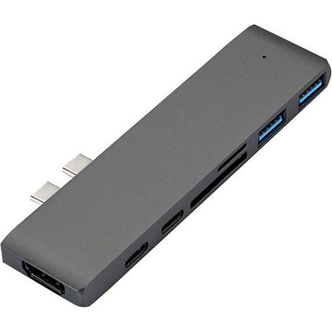 Hub USB-C vers HDMI 7 en 1, ports USB 3.0, lecteur de cartes SD/TF et ports USB Type-C vers HDMI 4K - Gris