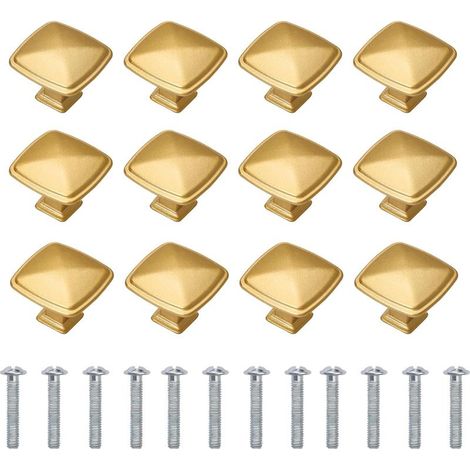 Lot de 12 Boutons de Meuble en Alliage d'aluminium Brossé, Boutons d'armoire, Boutons de Tiroir de Commode en Or, Pour Armoires, Placards, Salle, Bain et Cuisine, Forme Carrée (1/5)
