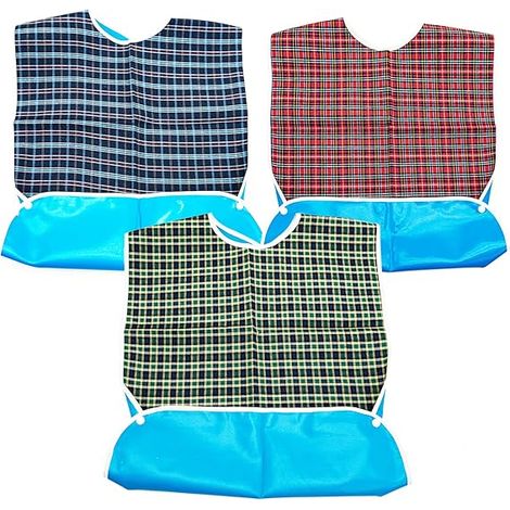 Juego de tres baberos lavables para adultos mayores, 78 x 44 cm (rojo, verde, azul). (1/5)