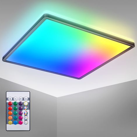 Panneau LED à lumière indirecte, télécommande, lumière colorée RGB+W, dalle led, plafond, plafonnier led, lustre salon et cuisine et chambre, 42x42x3 cm, noir (1/5)