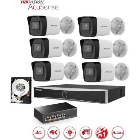 KIT Videosorveglianza IP Hikvision Acusense Nvr 8 canali 4K 6 telecamere bullet 2 mpx ir 30mt hdd 1 TB