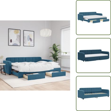 Tagesbett Ausziehbar mit Schubladen Blau 80x200 cm Samt - Ausziehbares Tagesbett - Ausziehbare Tagesbetten - Schlafbett - Gästebett (1/5)