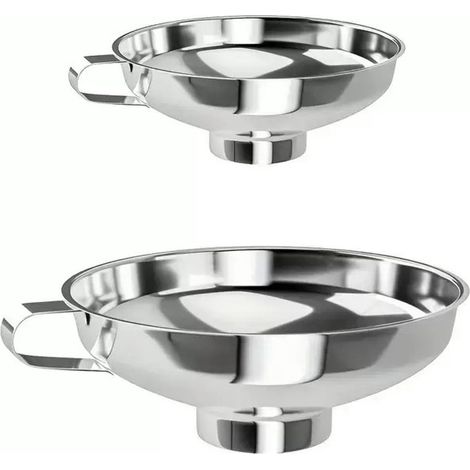 ZHIJIA PREMIUM Lot de 2 entonnoirs acier inoxydable passoire cuisine 5,3 cm 3,7 cm compatible lave vaisselle argenté pour bocal pot épice bouteille verre (1/5)