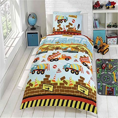 Parure de lit simple construction camion - 135cm x 200cm