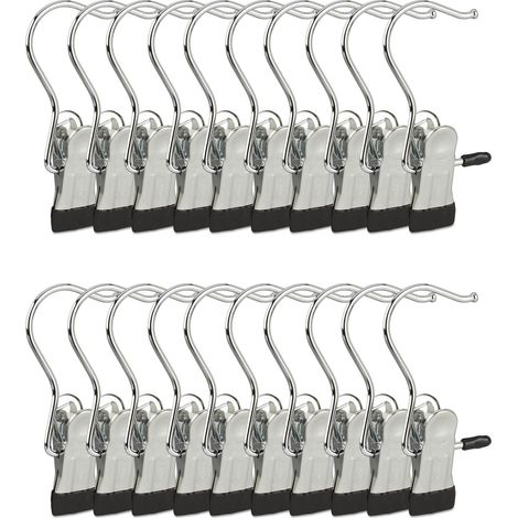 40 x Stiefelklammern gummiert, Stiefelaufhängung, Wäscheklammern, 360° drehbarer Haken, Hosenbügel, silber/schwarz