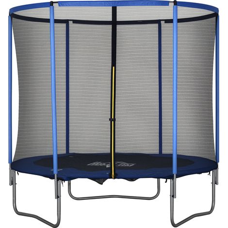 HOMCOM Trampolin mit Sicherheitsnetz Gartentrampolin für Innen- und Außenbereich Fitnesstrampolin für Jugendliche und Erwachsene Stahl Blau+Schwarz bis 113,6 kg Ø244 x 240H cm