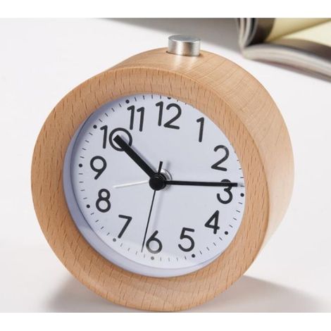 Réveil du matin à piles, réveil en bois pour horloge, pas de tic-tac, alarme sonore pour les aiguilles de l'horloge qui se lèvent (1/5)