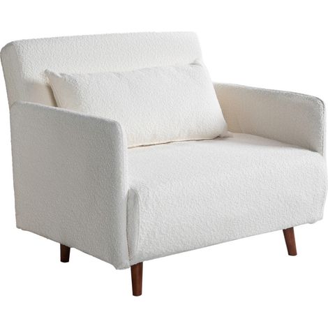 Fauteuil convertible en tissu bouclette - Écru - BELUSHI (1/5)
