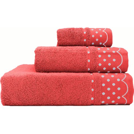 Briebe Polka Dots Juego Toallas Baño, 100% Algodón, Rizo 450gr, Set 3 Piezas Ducha Manos Tocador, Lunares  Fucsia