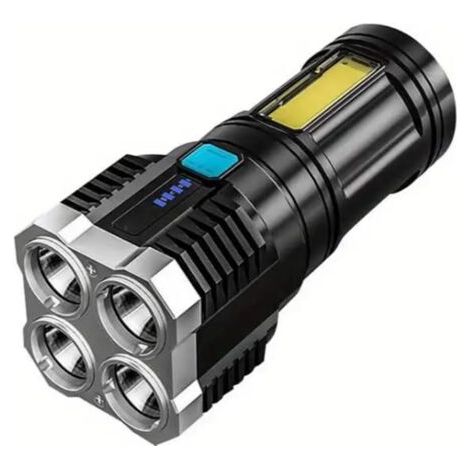 Lampe torche tactique LED COB rechargeable par USB avec 4 modes d’éclairage, projecteur d’urgence étanche avec indicateur de batterie, idéale pour le travail, le camping ou les urgences (1/5)