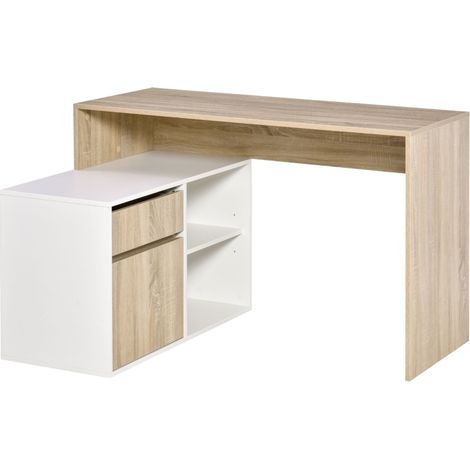 Bureau d'angle, bureau d'ordinateur d'angle pour chambre ou bureau, bureau en bois gain de place, chêne et blanc (1/5)