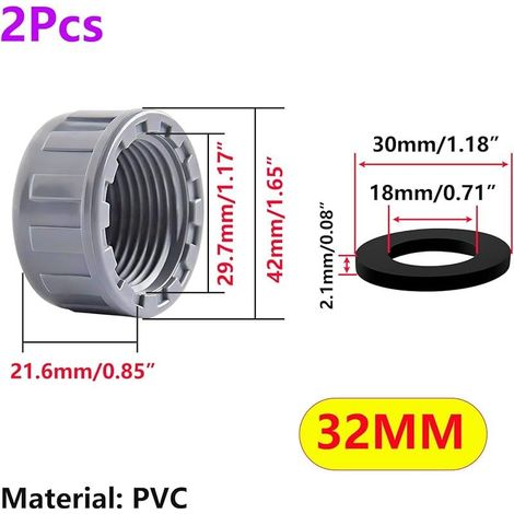 2 Pièces PVC Capuchon de Fermeture, 32mm Tuyau Capuchon, Bouchon Fileté, Bouchon en PVC pour Tuyau D'eau, avec Rondelle (1/5)