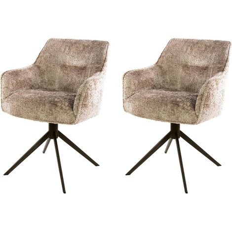 Lot de 2 chaises repas pivotantes en tissu doux sable et bronze -PIERU (1/5)