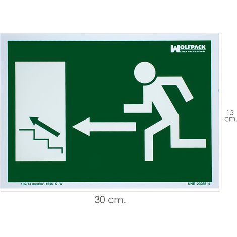 Enseigne Fluorescente Sortie Escalier Supérieure Gauche 21x30 cm. (1/2)