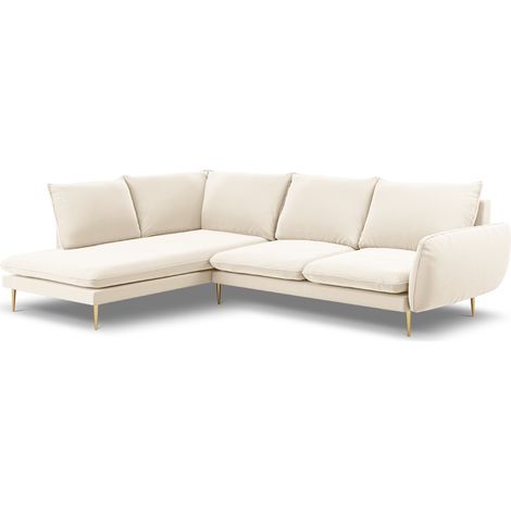 Canapé d'angle gauche 6 places en velours beige clair (1/5)