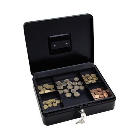 Geldkassette ® 30 x 9 x 24 cm (B x H x T) 1 Fach für Banknoten 5 Fächer für Hartgeld mit Schloss Stahl schwarz (1/3)