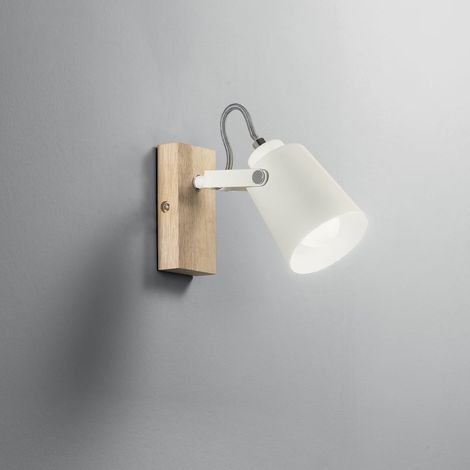 Eda AP Wandlampe aus Holz und weißem Metall, verstellbares Licht, skandinavischer Stil