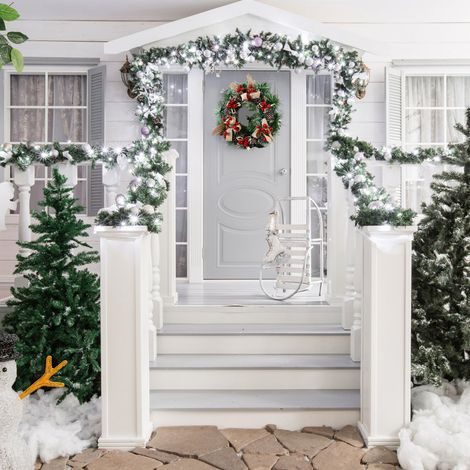 Couronne de Noël artificielle à suspendre pour porte d'entrée, mur, sapin, décoration de vitrine pour fête de Noël (1/5)