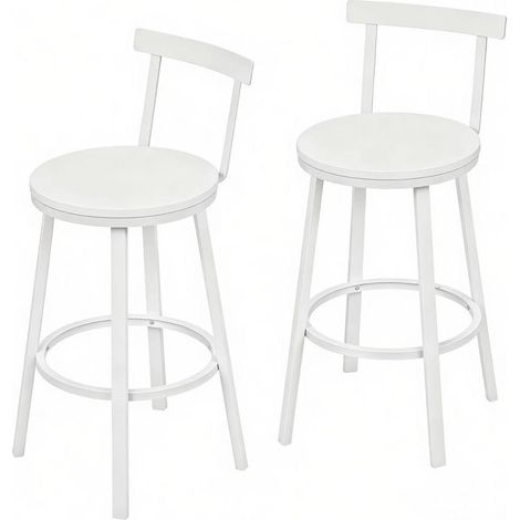 Set de 2 taburetes de bar blancos en MDF y metal con respaldo curvo y reposapiés (1/5)