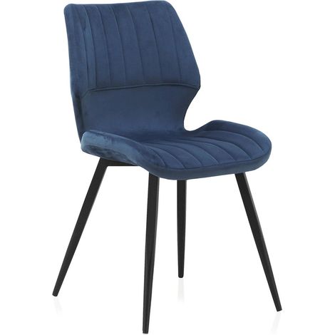 x2 Chaises velours bleu design confort avec pieds métal noir - bleu velours profond et noir mat (1/5)